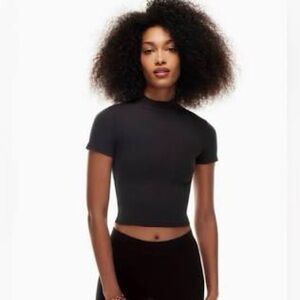 Aritzia Babaton Gonzolo Mock Neck Fitted Short Sleeve Tee